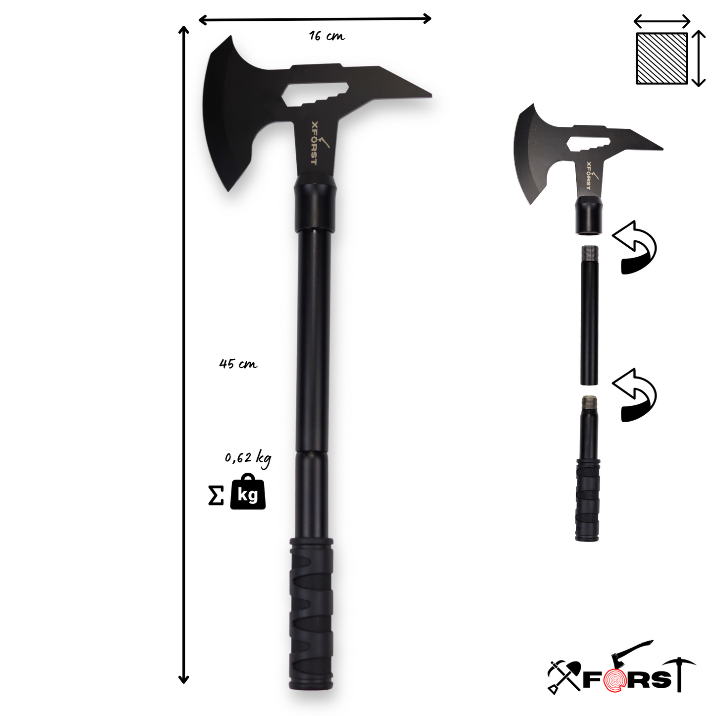 Xforst TM2 & TM3 Tomahawk Set â Hachettes double face avec pointe et tĂȘte de marteau