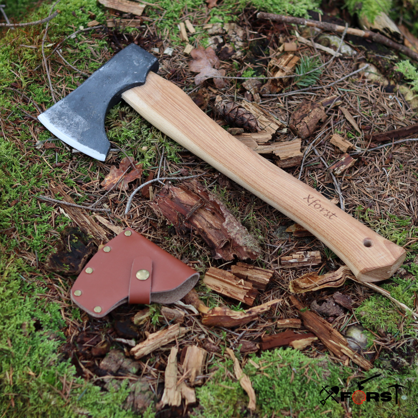 Xforst Hache Viking avec étui en cuir, en acier carbone forgé, tranchante