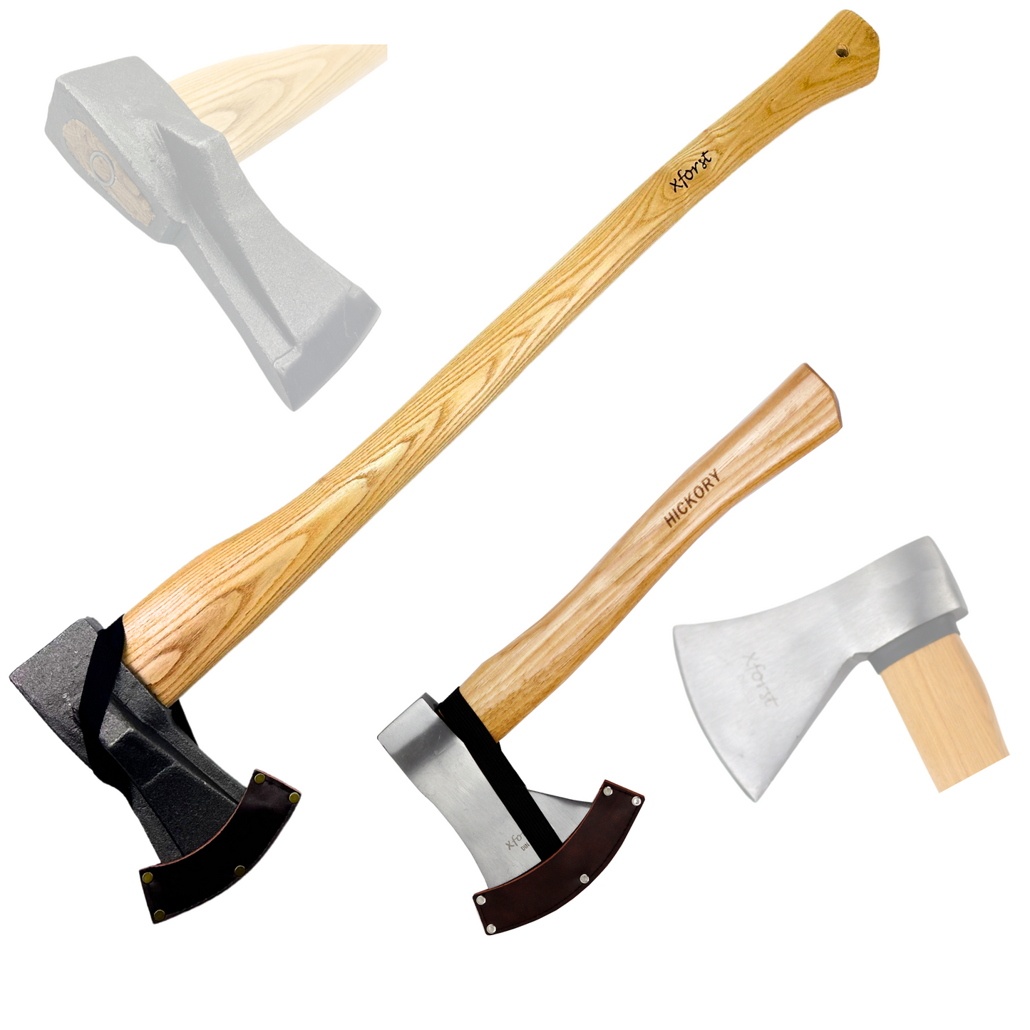 Xforst Set de Haches : Hache de Fendage X-SA2 (80 cm, 2,6 kg, manche en bois de frĂȘne) & Hache Universelle X-UW800C (manche en Hickory) avec Ă©tuis inclus
