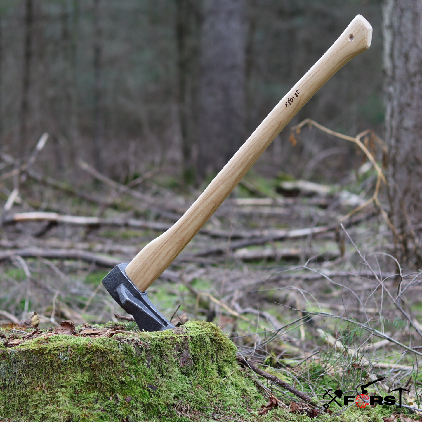 Xforst Set de Haches : Hache de Fendage X-SA2 (80 cm, 2,6 kg, manche en bois de frêne) & Hache Universelle X-UW800C (manche en Hickory) avec étuis inclus