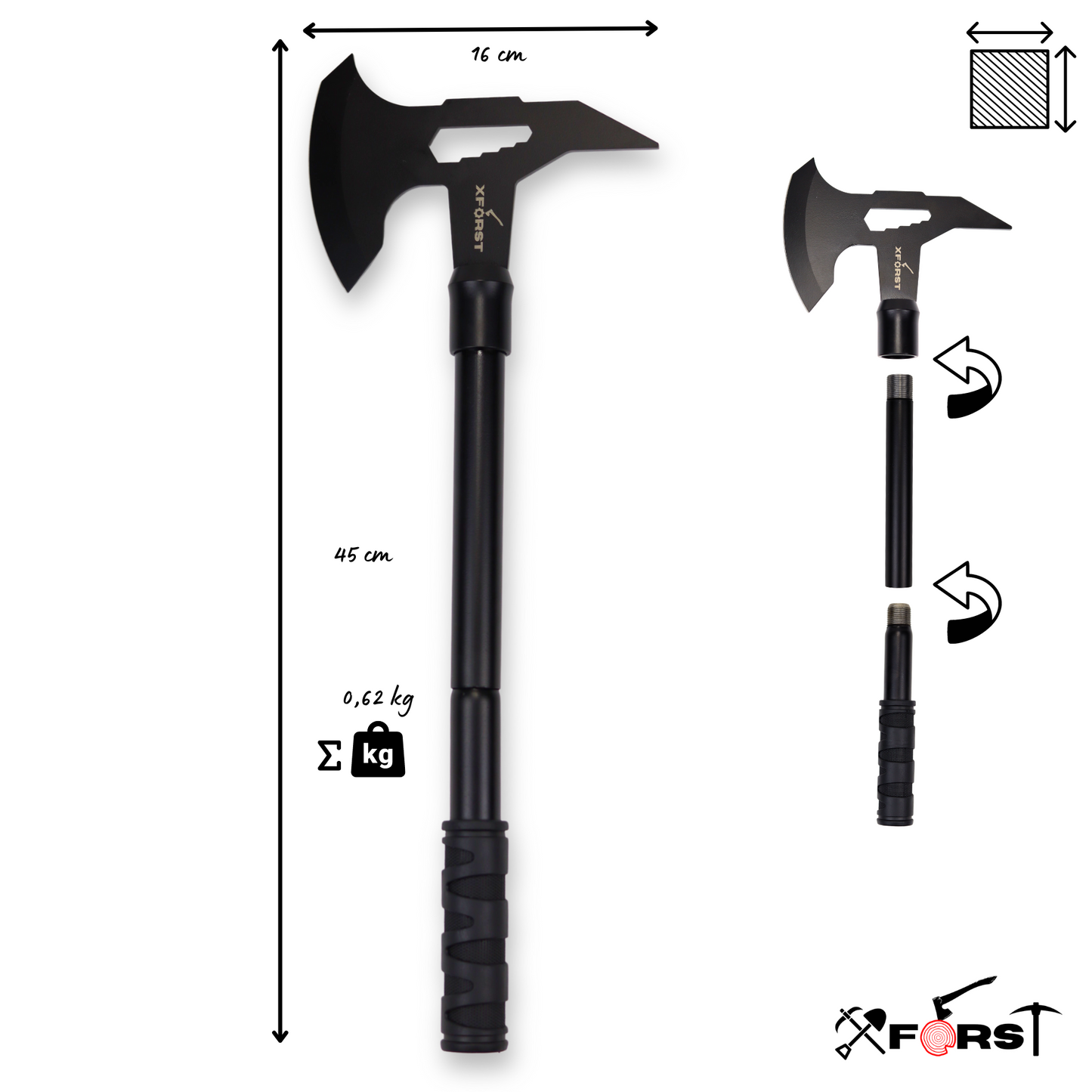 Xforst TM2 & TM3 Tomahawk Set – Hachettes double face avec pointe et tête de marteau