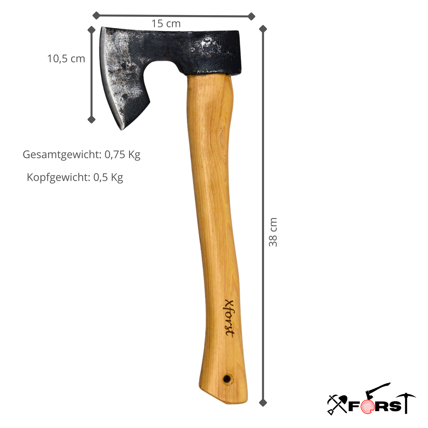Xforst Hache Viking, Hachette, Hache de Survie en acier carbone forgé X-H6B avec pierre à aiguiser GS2