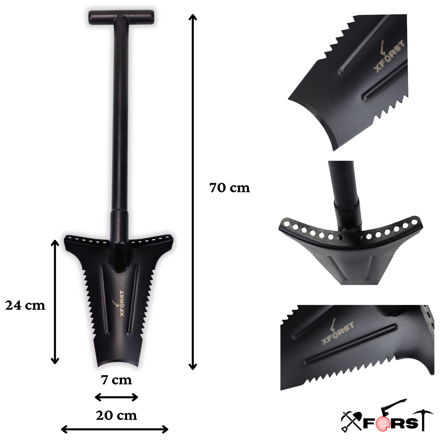 Xforst X-SZ1 – Bêche en Acier au Carbone pour Bushcraft, Détection de Métaux et Jardinage