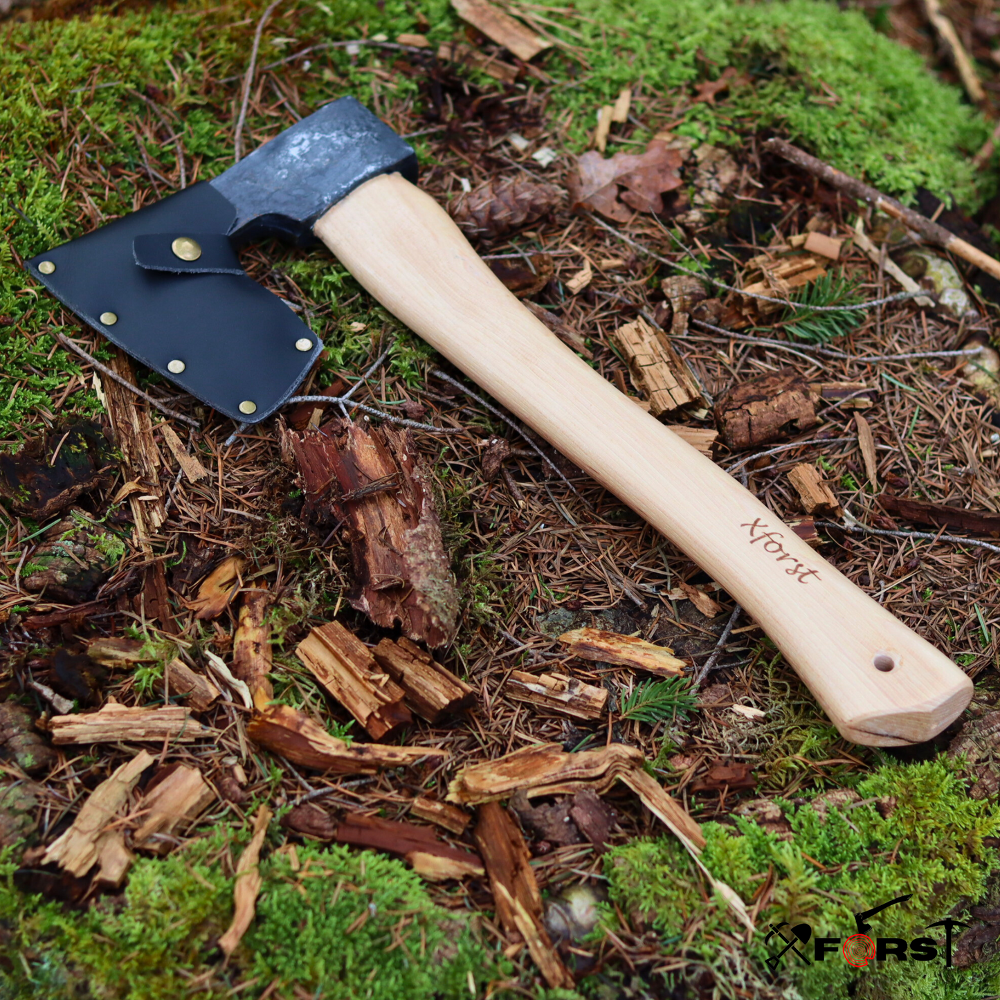 Xforst Hache Viking, Hachette, Hache de Survie en acier carbone forgé X-H6B avec pierre à aiguiser GS2