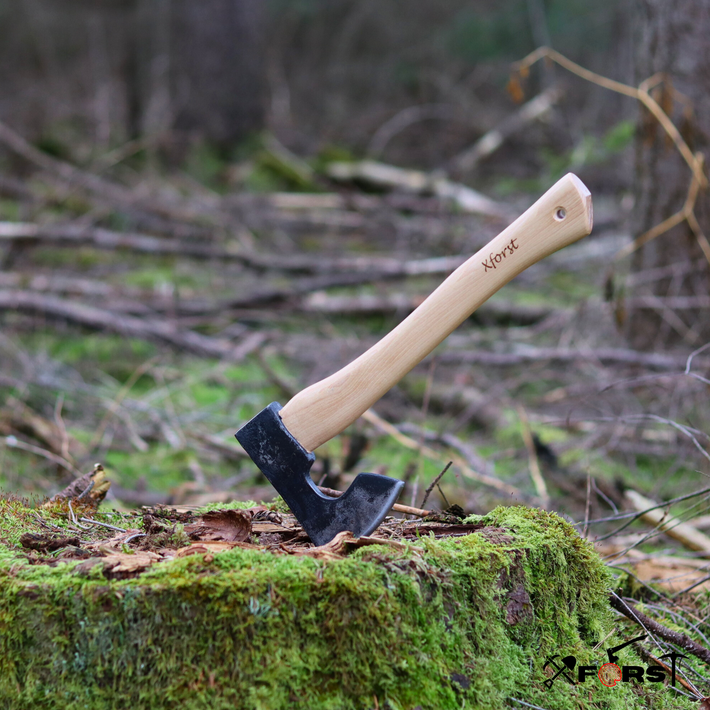 Xforst Hache Viking, Hachette, Hache de Survie en acier carbone forgé X-H6B avec pierre à aiguiser GS2