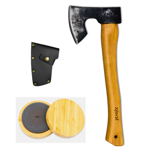 Xforst Hache Viking, Hachette, Hache de Survie en acier carbone forgé X-H6B avec pierre à aiguiser GS2